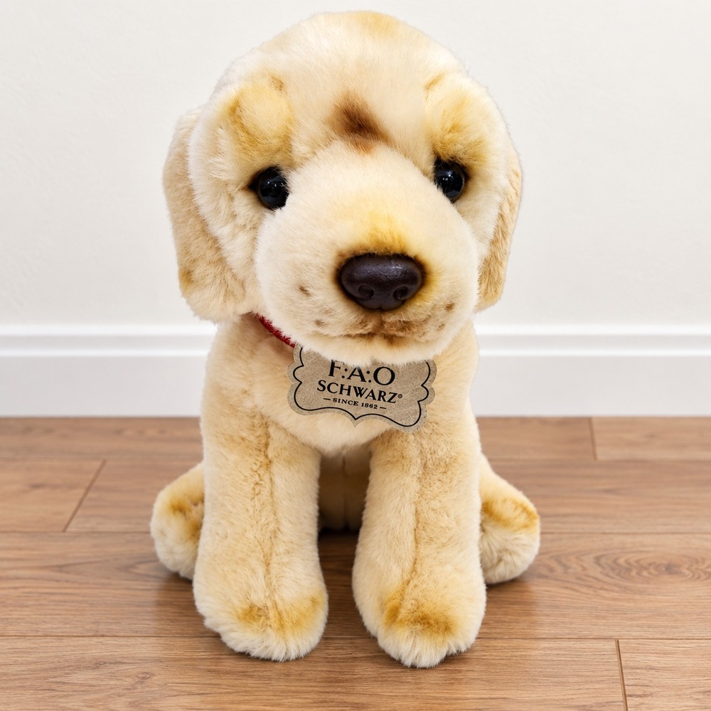 FAO Schwarz 2018 Yellow Lab Sitting Puppy Plush Stuffed Dog Realistic 12"